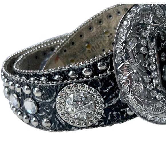 Rhinestone Crystal Western Bling Leather Belt Country Cowgirl Women 32-38 Large - Picture 6 of 11
